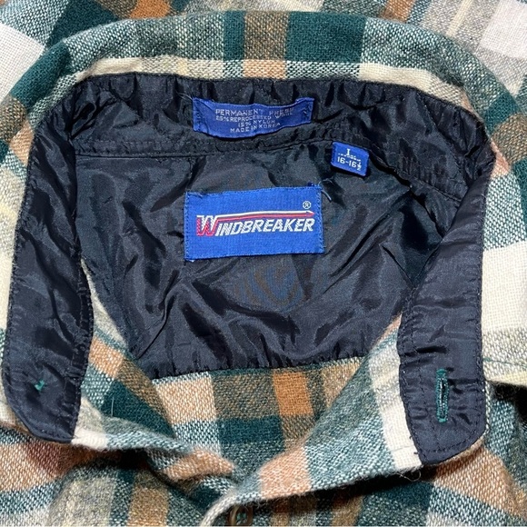 Vintage Windbreaker Wool Plaid Flannel Shirt Mens Size Large Double Pockets 80’s - Picture 4 of 14